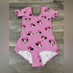 Wild Rich Kids WRK pink stripe Minnie Mouse short sleeve womens leotard